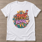 White Household Hustle T-shirt — funny gym slogan, for women who train and laugh about it