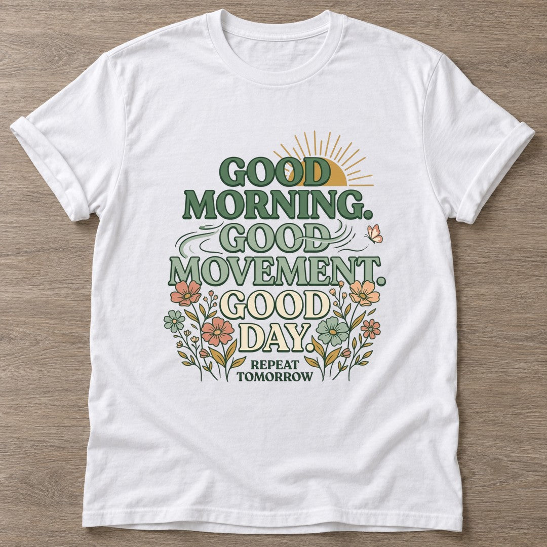 White Morning Ritual T-shirt — rest and recovery design, for women who train