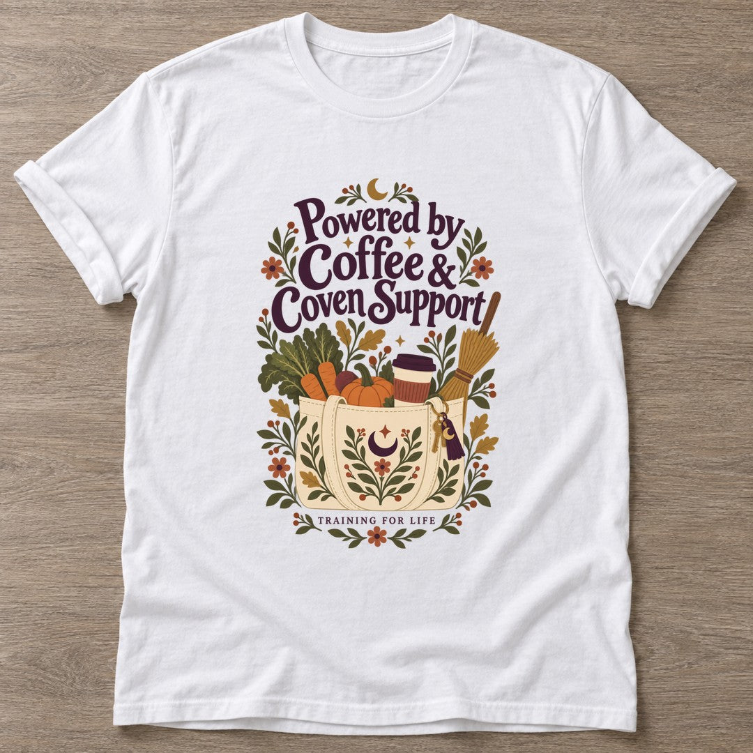 White Coven Support T-shirt — gym club design, for women who train together
