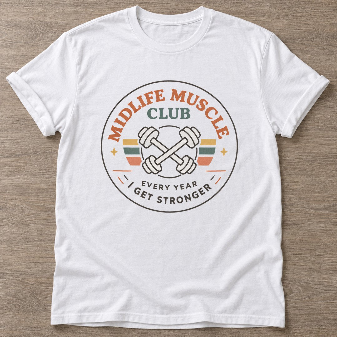 White Get Stronger T-shirt — weightlifting design, for women who lift