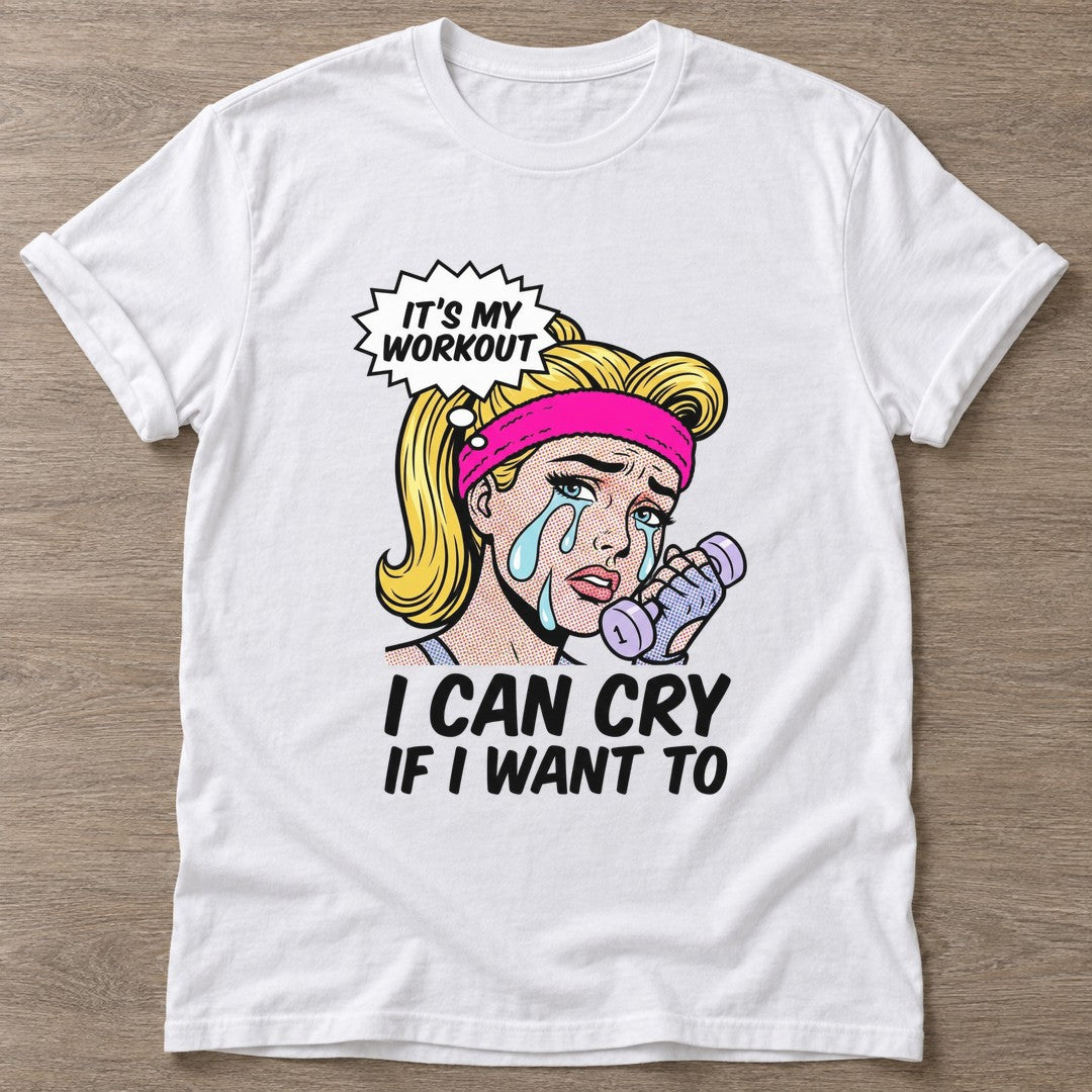 White Sweat Tears T-shirt — funny gym slogan, for women who train and laugh about it