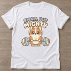 White Mighty Corgi T-shirt — funny gym slogan, for women who train and laugh about it