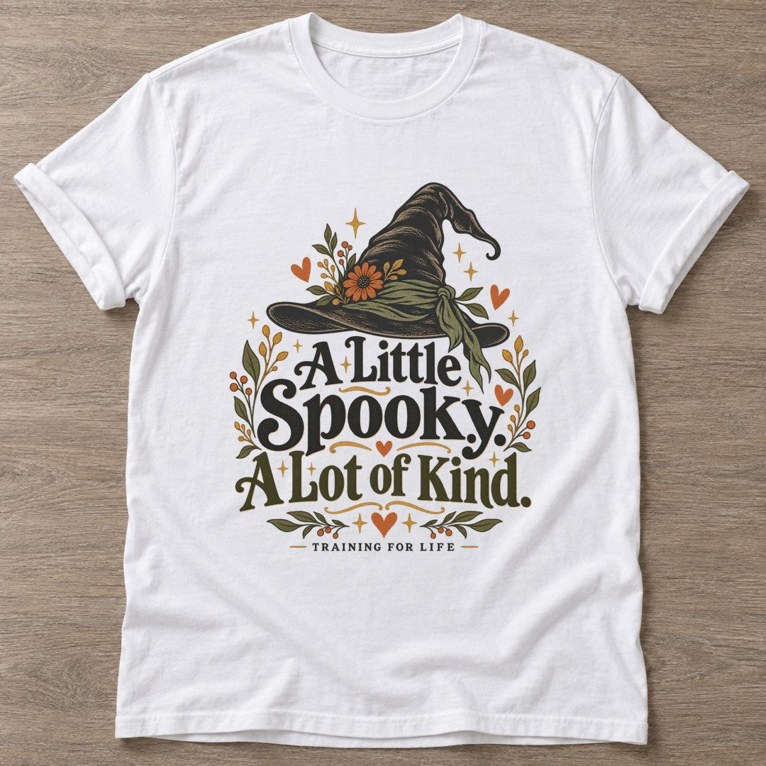 White Spooky A Lot T-shirt — funny gym slogan, for women who train and laugh about it