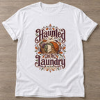 White Laundry Ghost T-shirt — funny gym slogan, for women who train and laugh about it