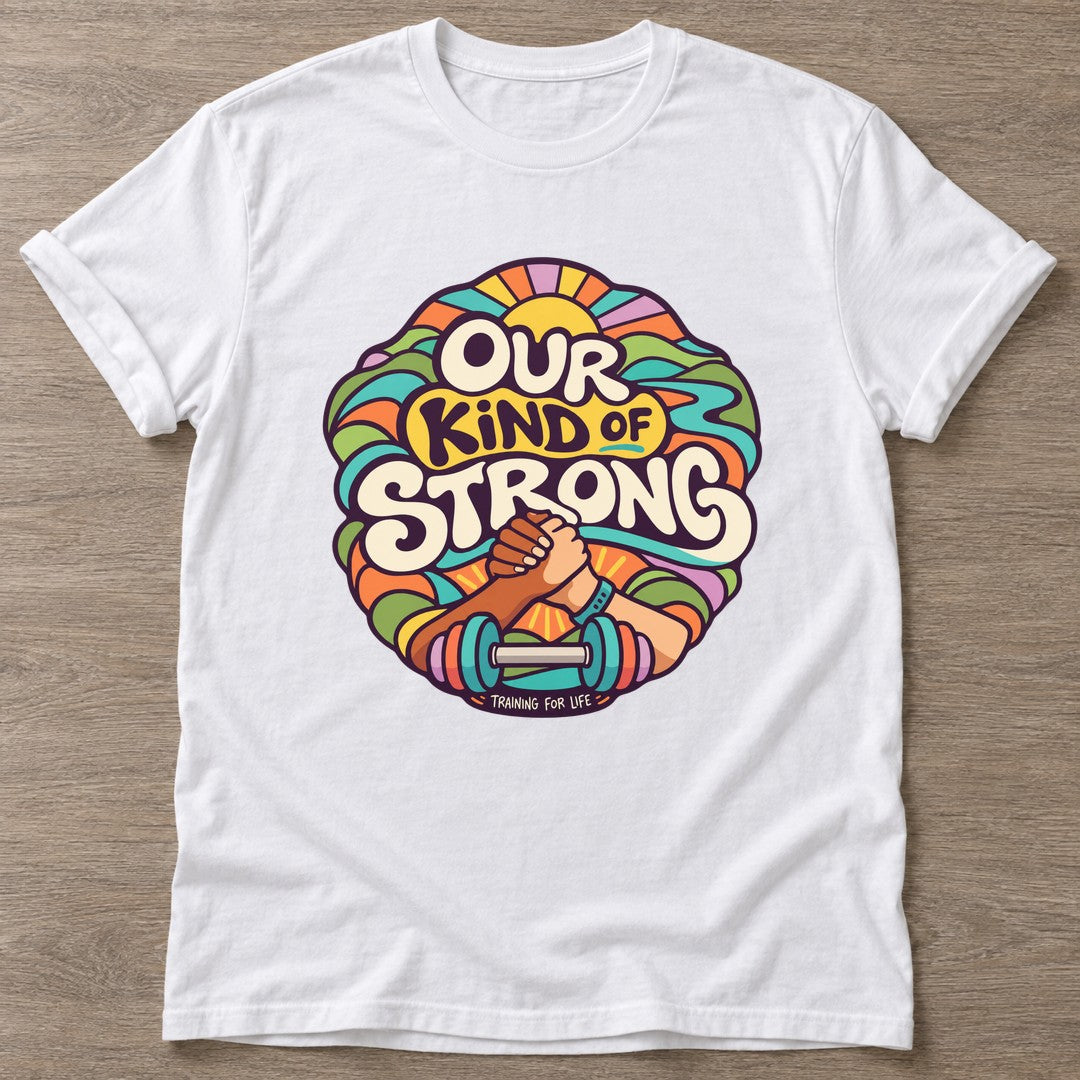 White Strong Grip T-shirt — weightlifting design, for women who lift