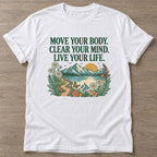 White Motion Brings Clarity T-shirt — everyday workout design, for women who move