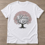 White Blossom Strong T-shirt — floral strength design, for women who train
