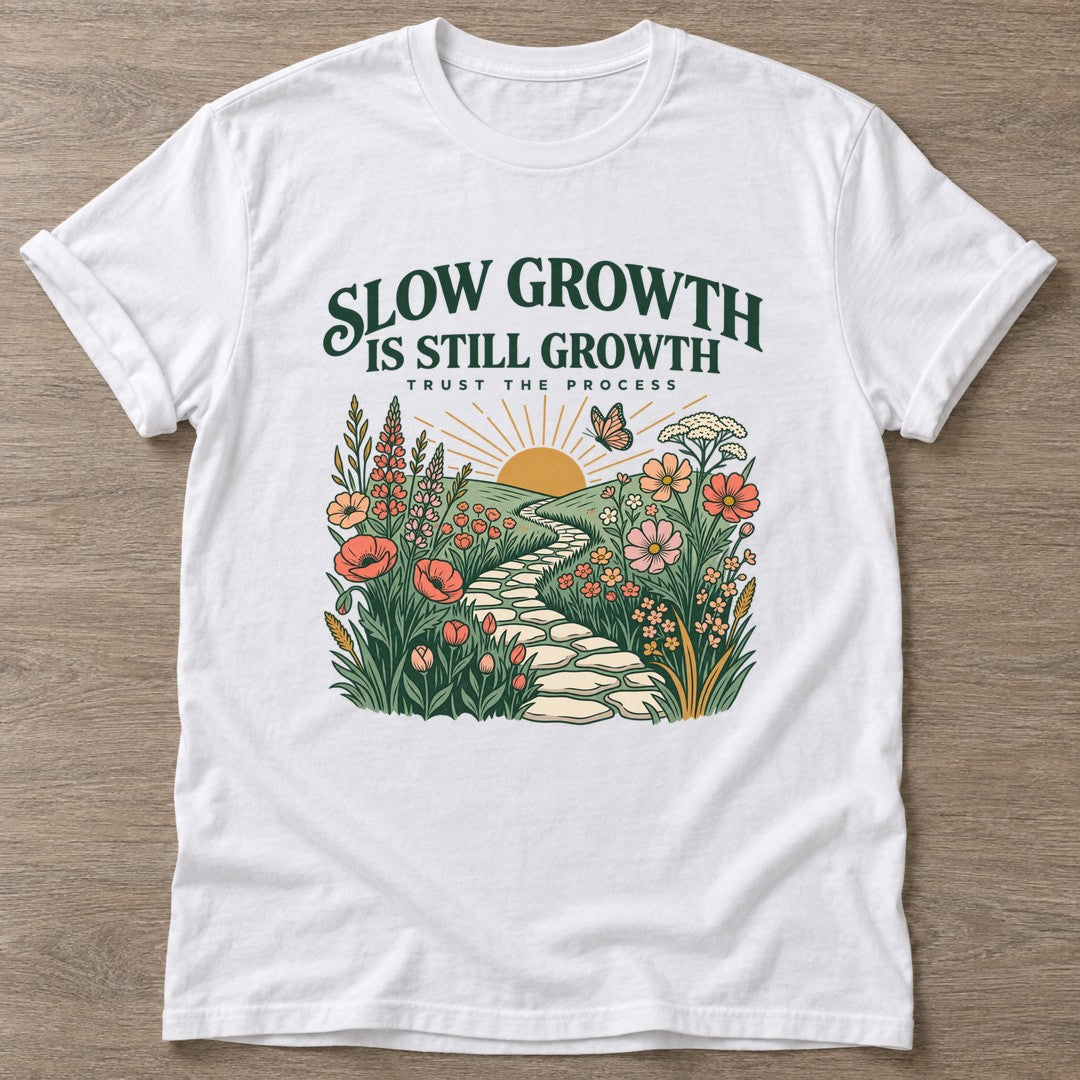 White Blooming Path T-shirt — floral strength design, for women who train