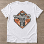 White High Mileage Garage T-shirt — longevity training design, for women over 40