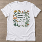 White Growth Motion T-shirt — growth mindset design, for women building a habit