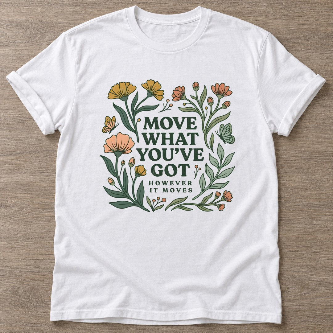 White Growth Motion T-shirt — growth mindset design, for women building a habit