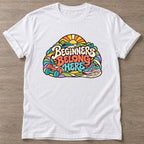 White Beginners Belong Here T-shirt — body positive design, for every body in the gym