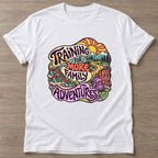 White Training For Adventures T-shirt — longevity training design, for women over 40