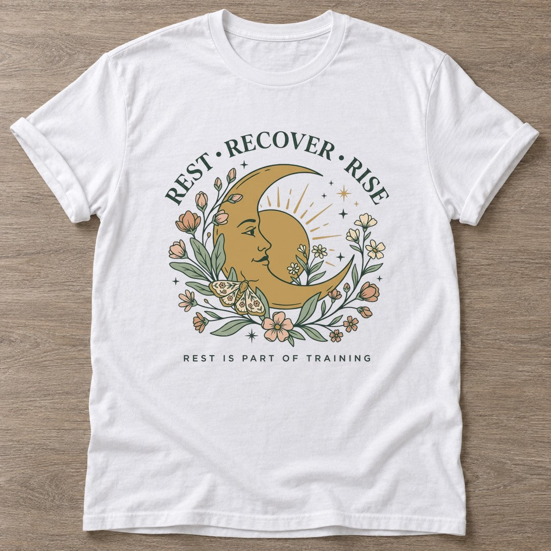 White Celestial Recovery T-shirt — rest and recovery design, for women who train