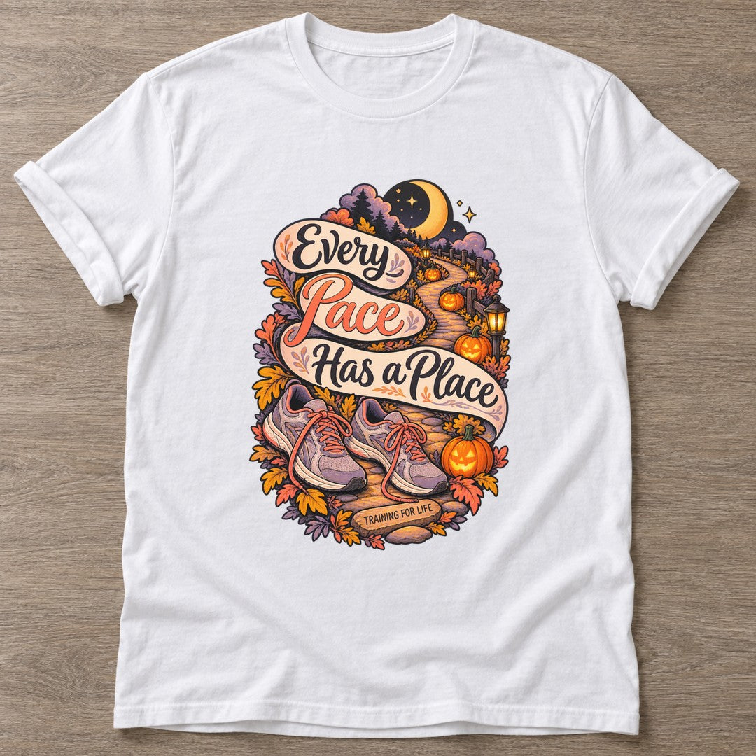 White Pace Keeper T-shirt — walking club design, for women who walk