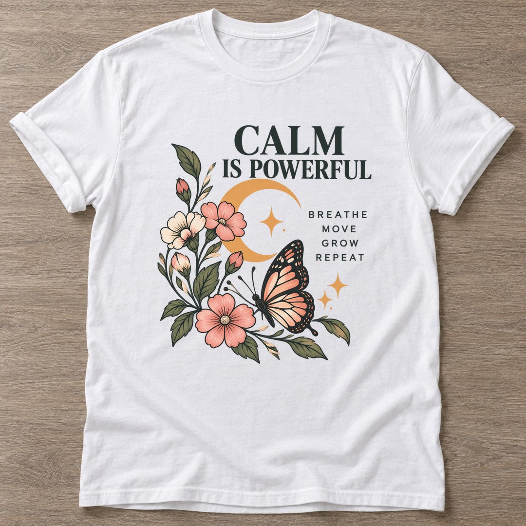White Mindful Bloom T-shirt — floral strength design, for women who train