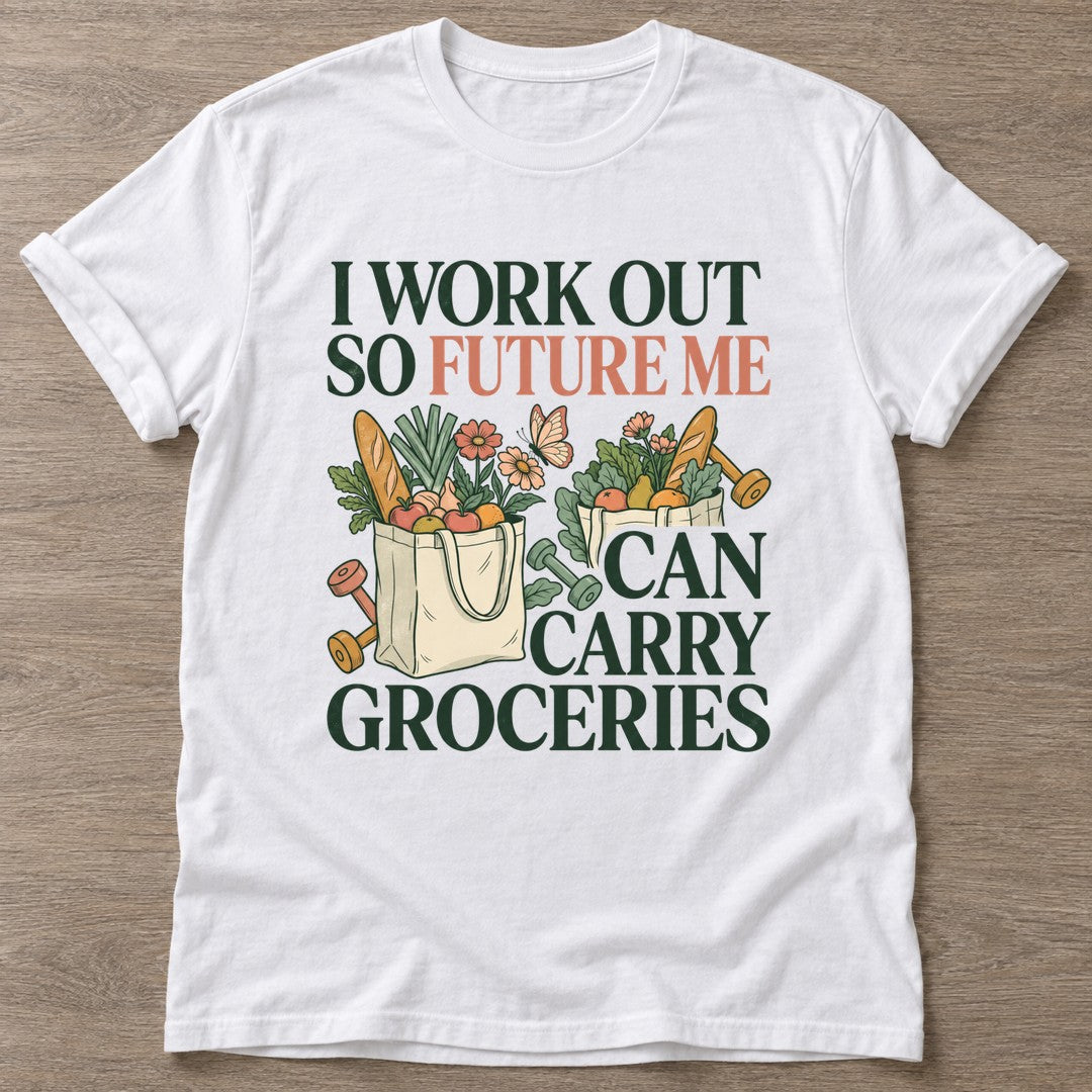 White Workout Payoff T-shirt — motivational slogan design, for women who train
