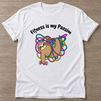 White Sloth T-shirt — funny gym slogan, for women who train and laugh about it