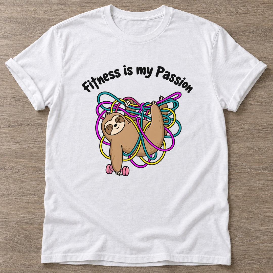 White Sloth T-shirt — funny gym slogan, for women who train and laugh about it