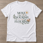 White Flourish Mantra T-shirt — growth mindset design, for women building a habit