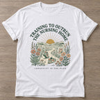 White Training To Outrun T-shirt — running design, for women who run