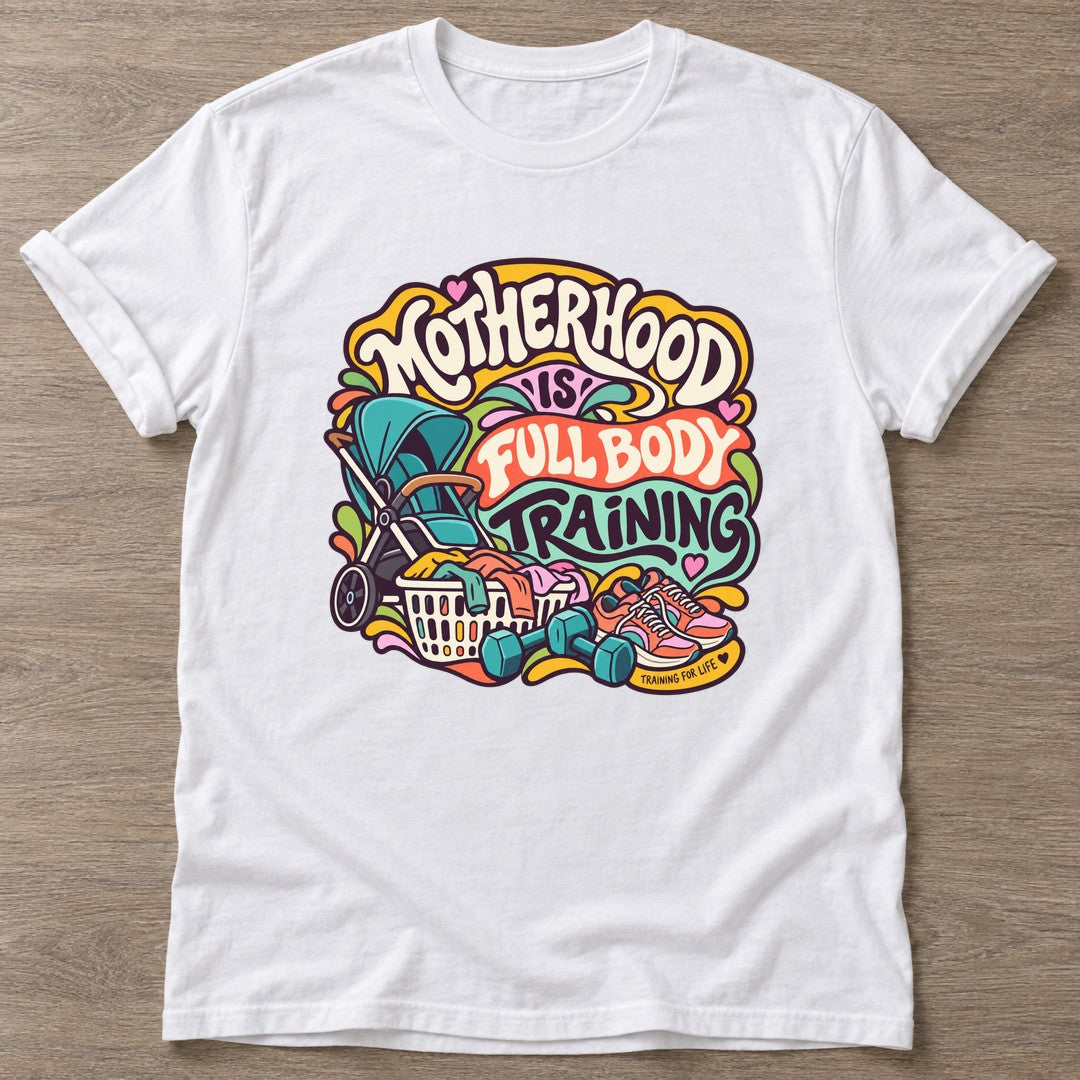 White Mom Gains T-shirt — weightlifting design, for women who lift