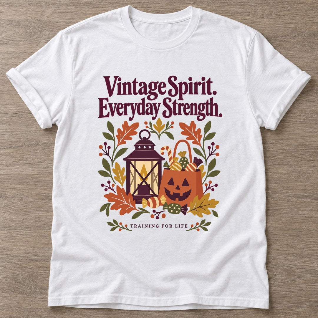 White Vintage Spirit T-shirt — longevity training design, for women over 40