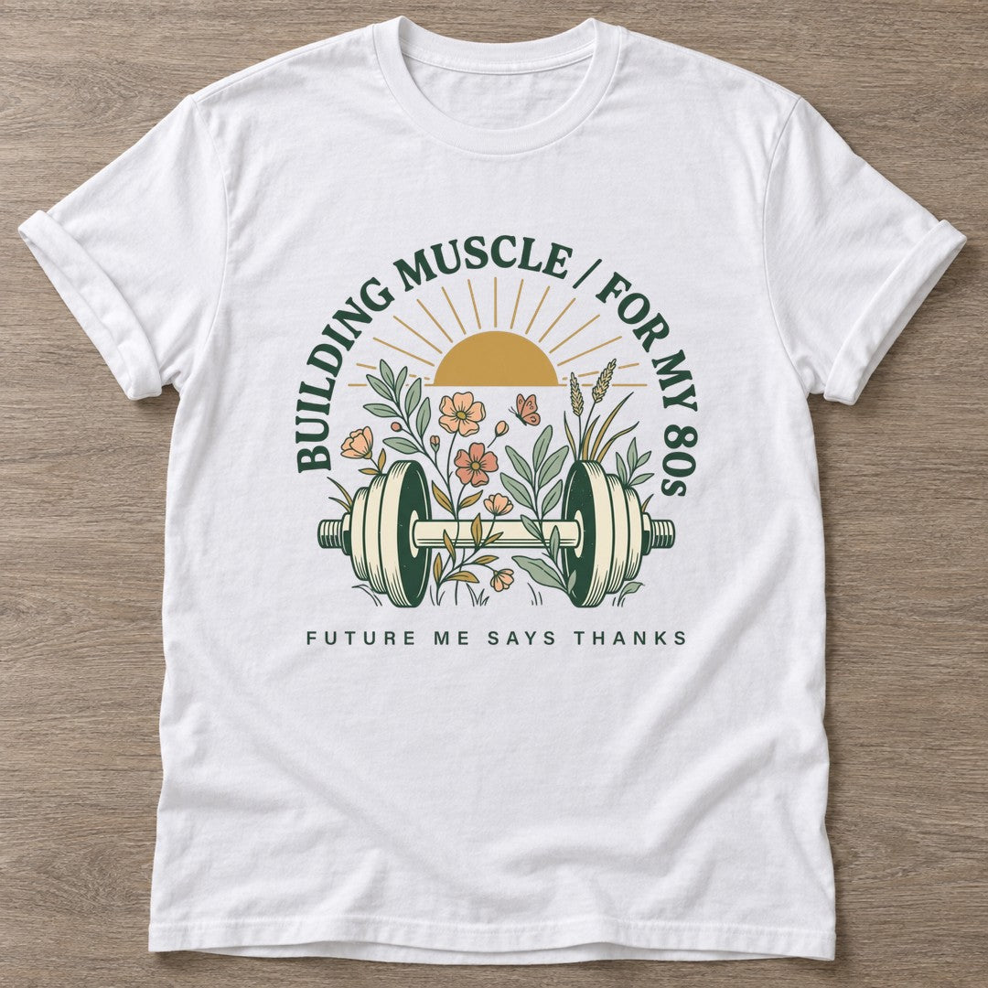 White Gratitude Gains T-shirt — growth mindset design, for women building a habit