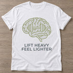 White Mind Over Matter T-shirt — motivational slogan design, for women who train