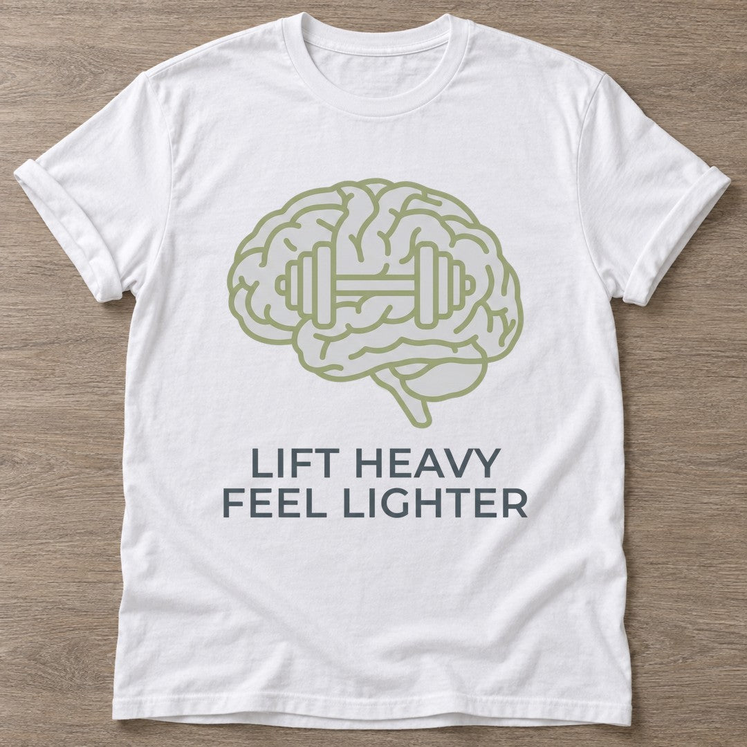 White Mind Over Matter T-shirt — motivational slogan design, for women who train