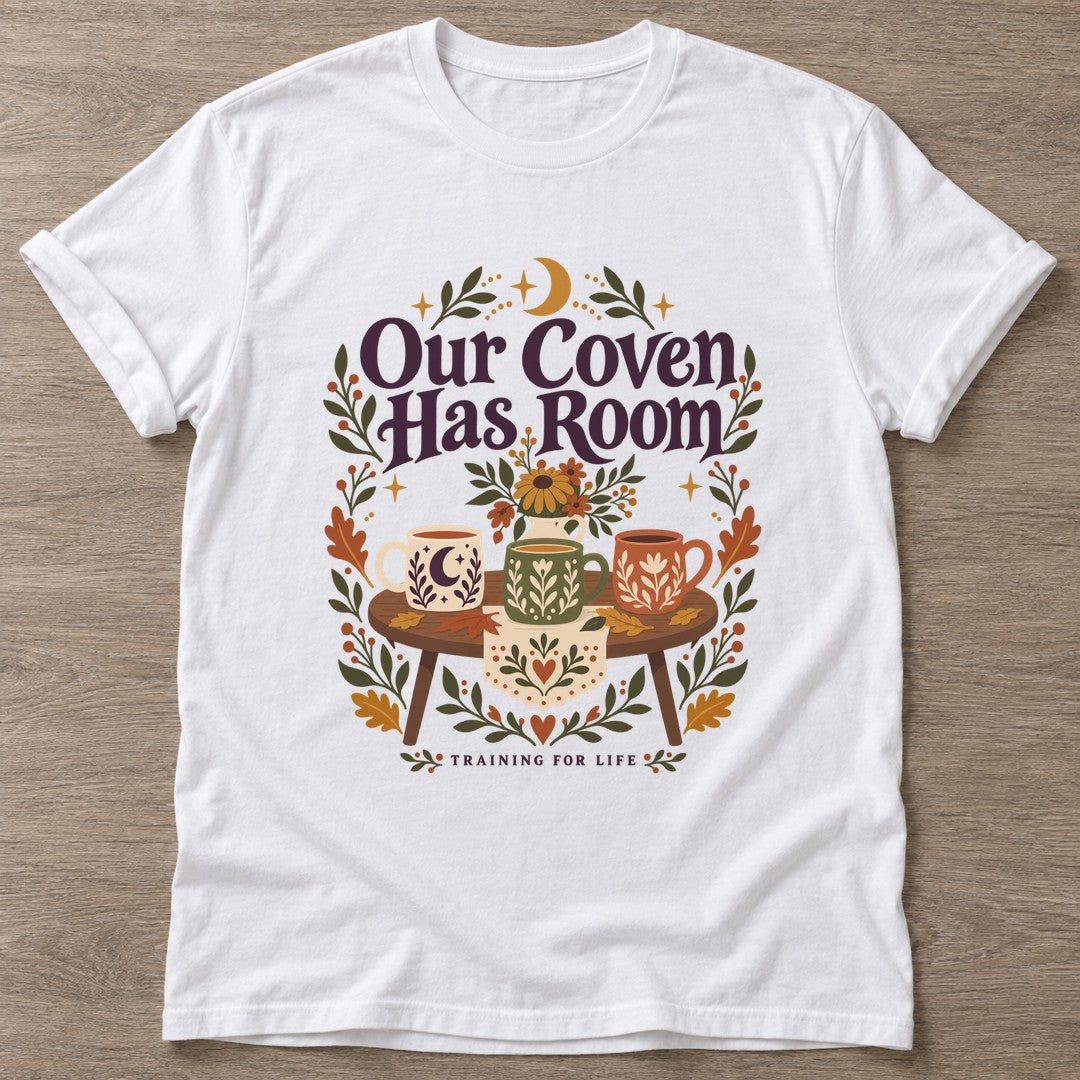 White Coven Training T-shirt — gym club design, for women who train together