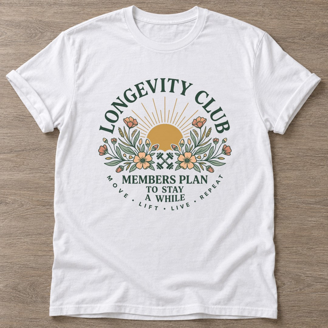 White Move Lift Live T-shirt — everyday workout design, for women who move