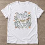 White Beautiful Starts Now T-shirt — motivational slogan design, for women who train