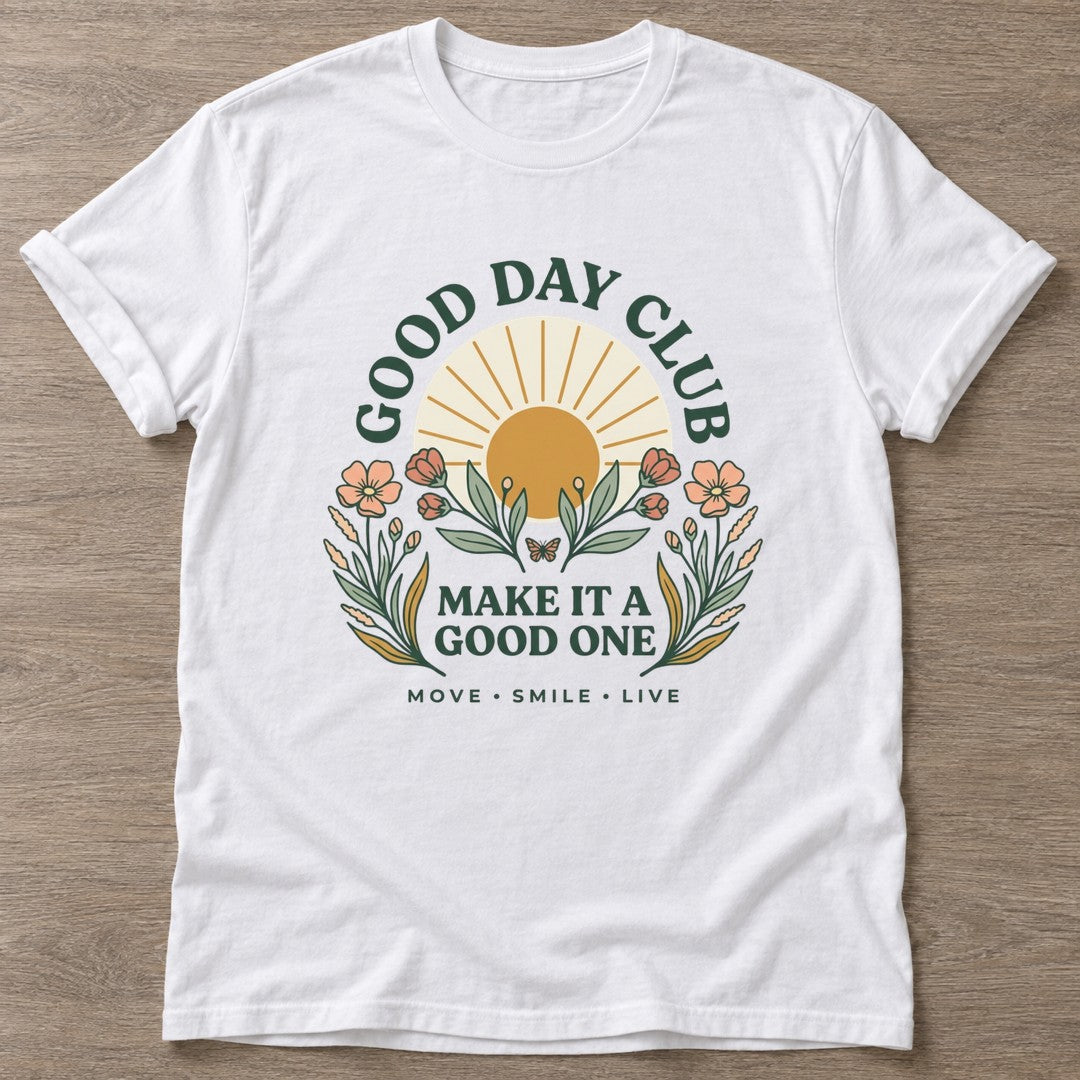 White Move Smile Live T-shirt — everyday workout design, for women who move