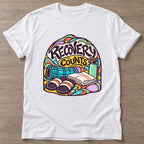 White Recovery Counts T-shirt — rest and recovery design, for women who train