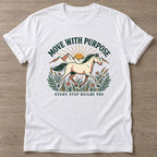White Purpose Rider T-shirt — motivational slogan design, for women who train