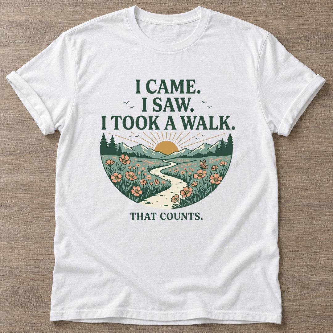 White Took A Walk T-shirt — walking club design, for women who walk
