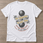 White Cast Iron Therapy T-shirt — weightlifting design, for women who lift