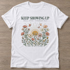 White Small Steps Strong T-shirt — motivational slogan design, for women who train