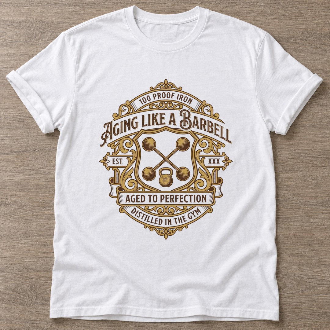 White Aged To Perfection T-shirt — longevity training design, for women over 40