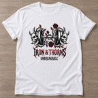 White Thorned Strength T-shirt — floral strength design, for women who train