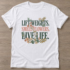 White Gym And Bloom T-shirt — floral strength design, for women who train