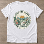 White Sunrise Intention T-shirt — motivational slogan design, for women who train