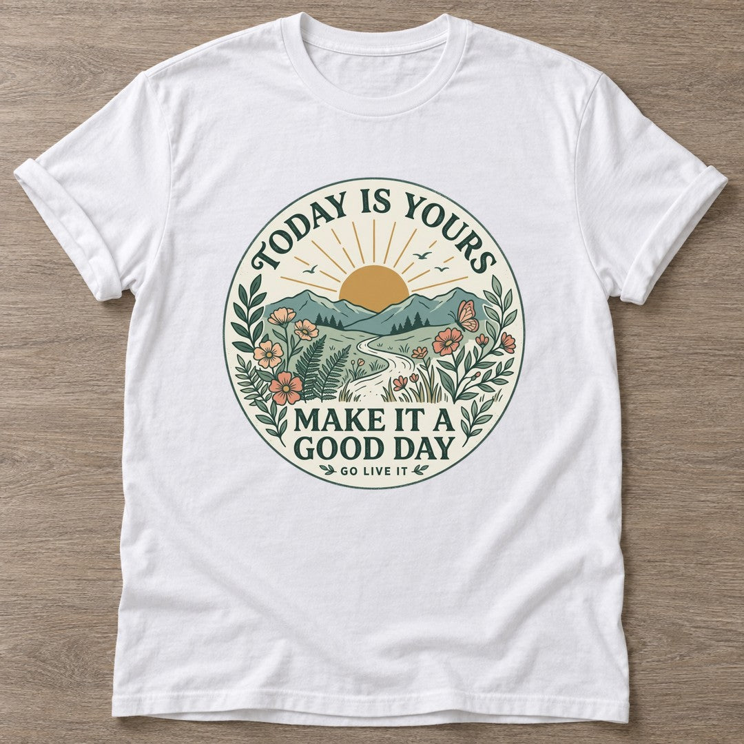 White Sunrise Intention T-shirt — motivational slogan design, for women who train