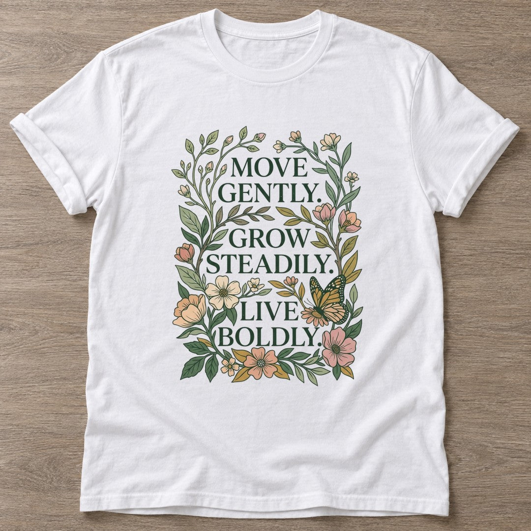 White Live Boldly T-shirt — motivational slogan design, for women who train