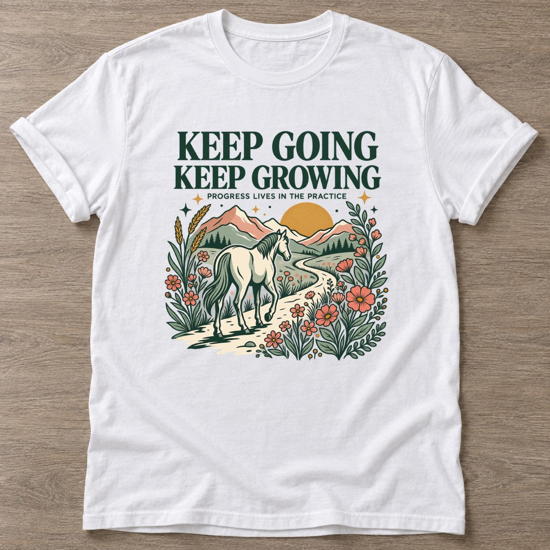 White Progress Practice T-shirt — growth mindset design, for women building a habit