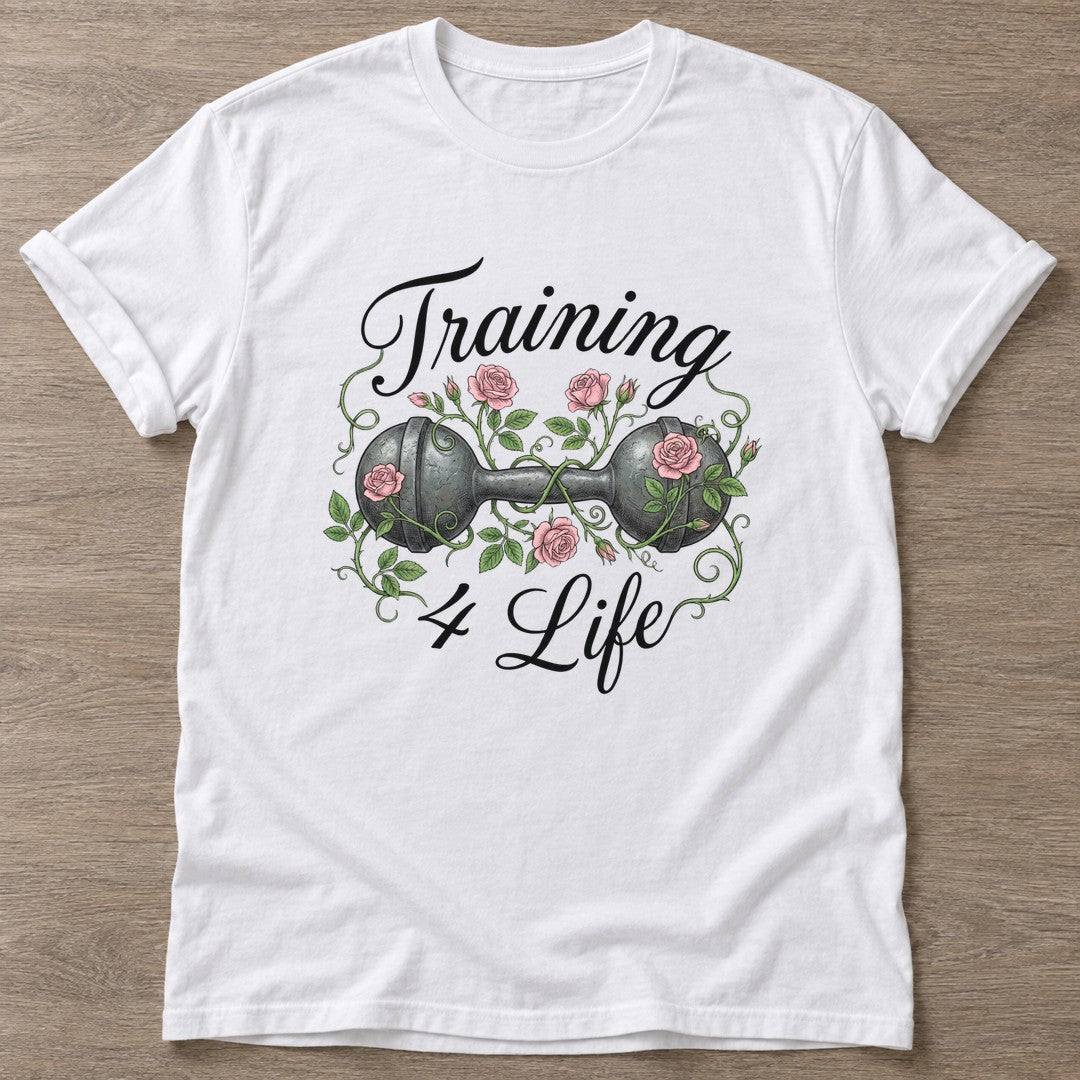 White Iron Rose T-shirt — floral strength design, for women who train