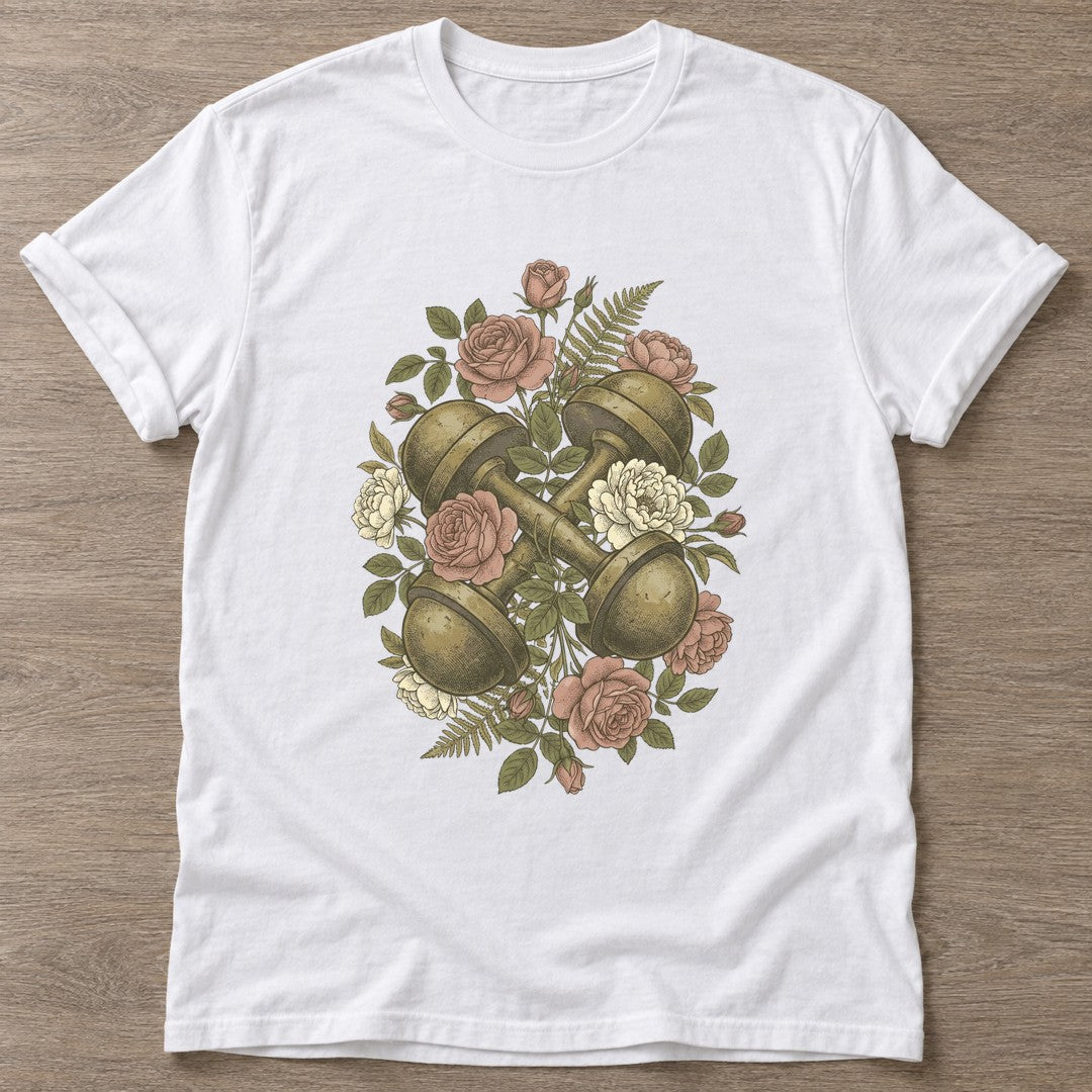 White Lift And Grow T-shirt — weightlifting design, for women who lift