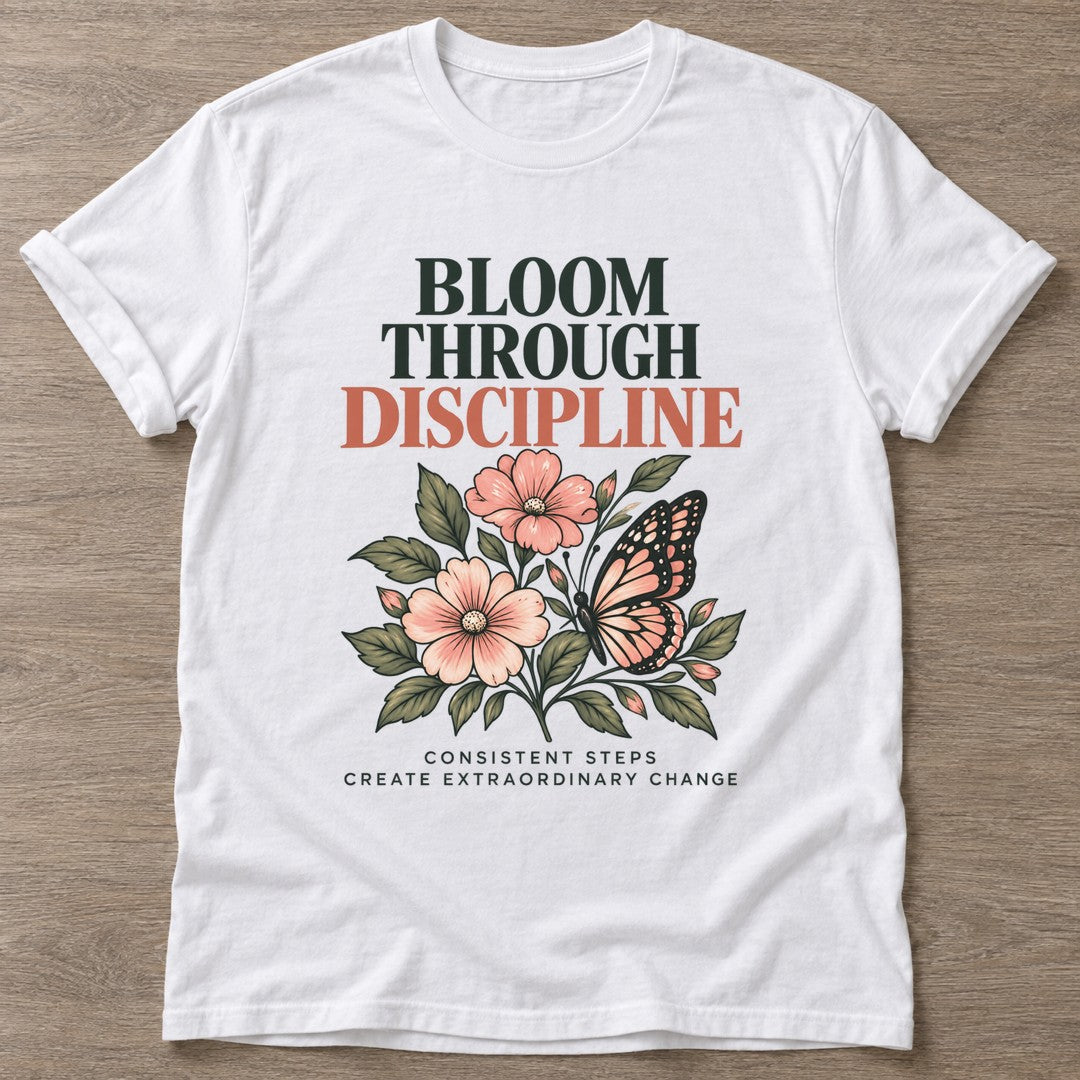 White Bloom Daily T-shirt — floral strength design, for women who train