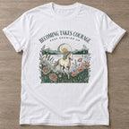 White Courage In Motion T-shirt — motivational slogan design, for women who train